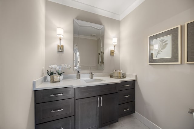 bathroom with vanity and crown molding