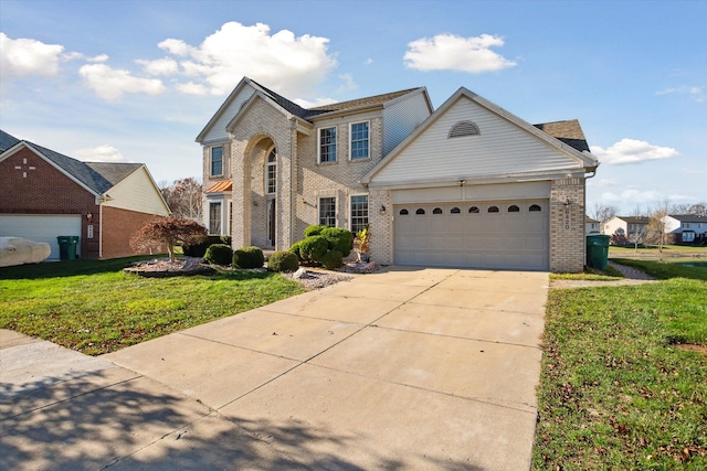 front facade with a garage and a front yard