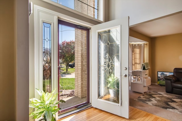 doorway to outside with french doors, light hardwood / wood-style floors, and plenty of natural light