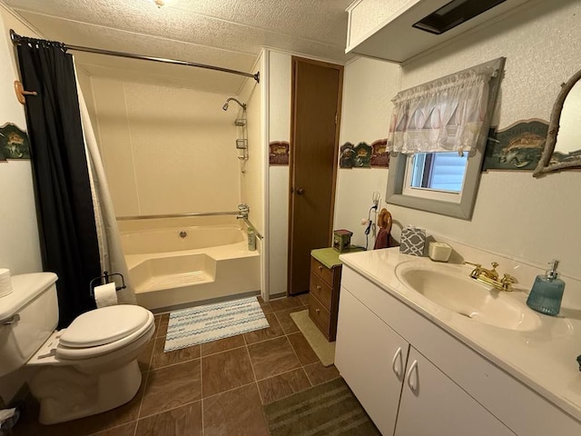 2965 Pointe Aux Barques Rd, Port Austin, MI 48467 - bathroom with toilet, shower / bath combo, vanity, and tile patterned floors