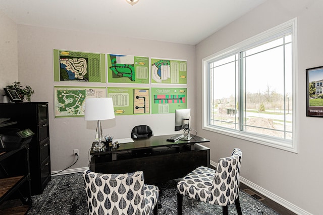 home office featuring hardwood / wood-style floors