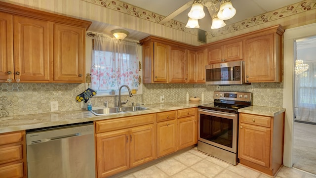 kitchen featuring appliances with stainless steel finishes, sink, and backsplash