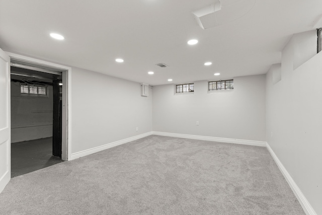 basement with carpet floors