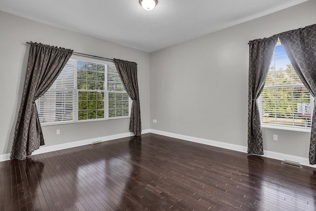 spare room featuring dark wood-type flooring