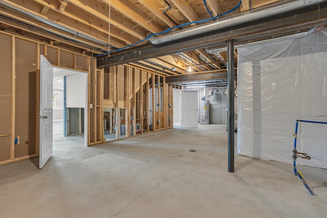 basement featuring gas water heater