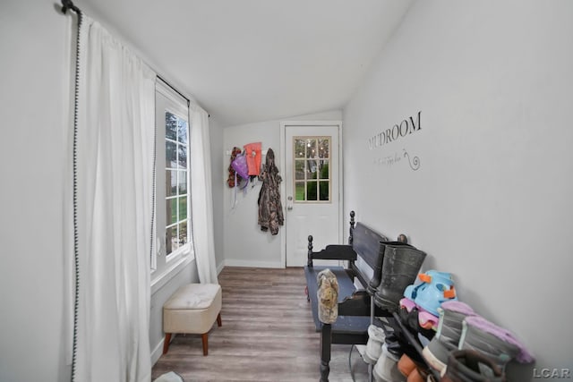 sunroom / solarium featuring vaulted ceiling