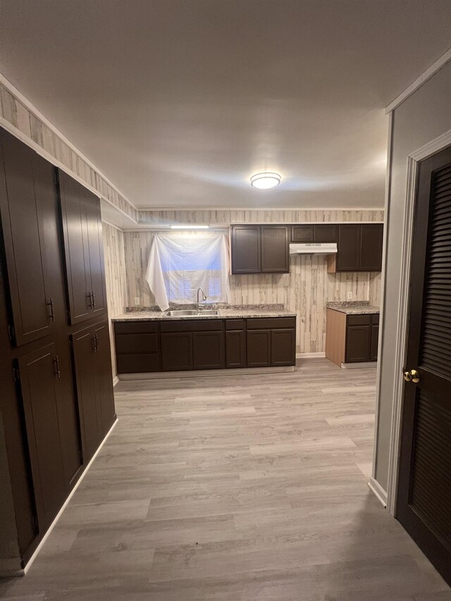 2910 Shawnee Ave, Flint, MI 48507 - kitchen featuring under cabinet range hood, a sink, light wood-style floors, and light countertops