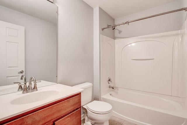 full bathroom with tile patterned flooring, vanity, toilet, and shower / tub combination