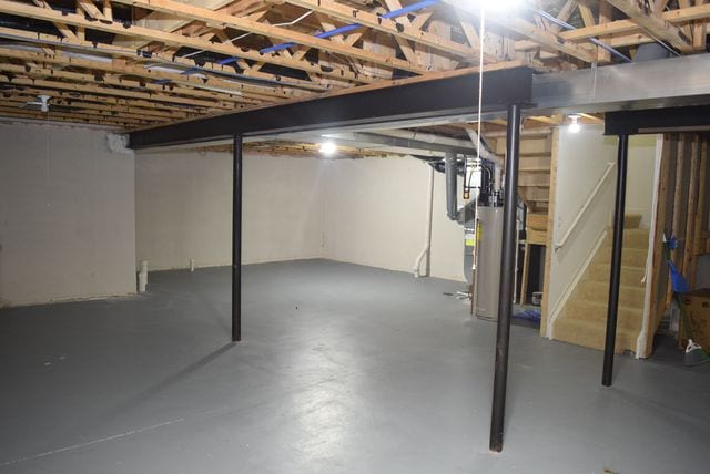 basement featuring water heater