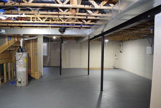 basement with water heater