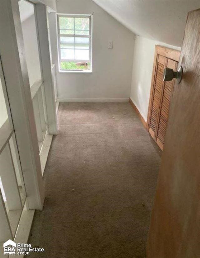 additional living space with lofted ceiling and light carpet