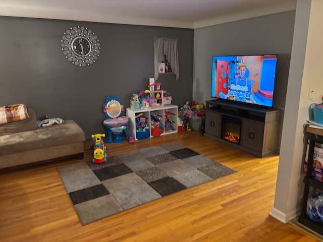 recreation room with light hardwood / wood-style floors