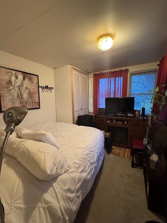 carpeted bedroom with a closet