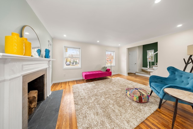 living room with hardwood / wood-style floors