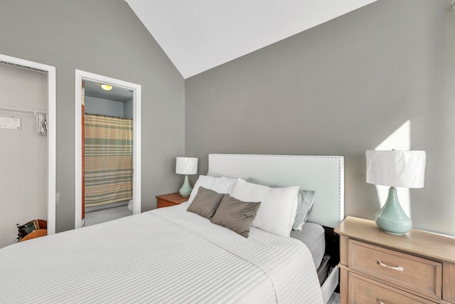 bedroom with lofted ceiling