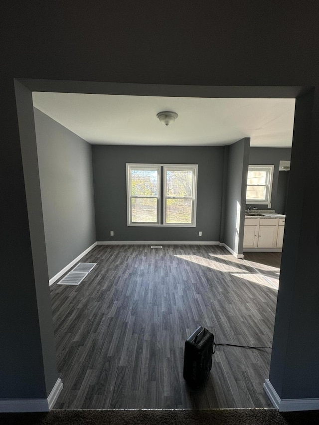 unfurnished room featuring plenty of natural light and dark wood-type flooring