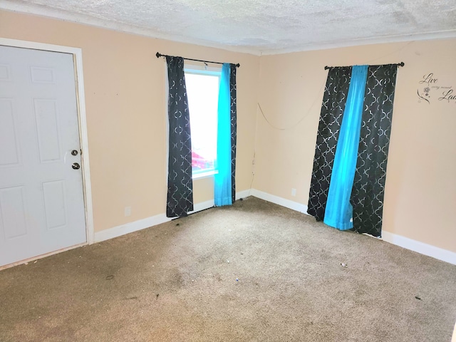 spare room with carpet flooring and a textured ceiling