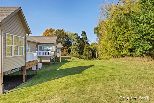 view of yard featuring a wooden deck