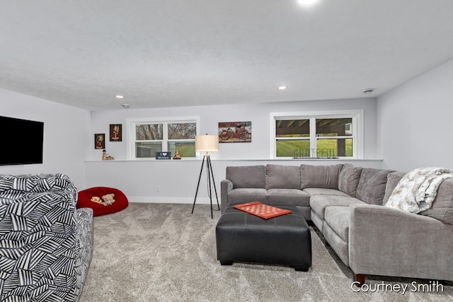 carpeted living room with a healthy amount of sunlight