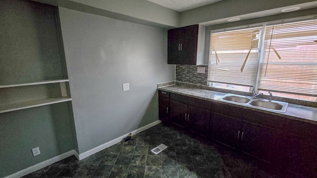 kitchen featuring decorative backsplash, sink, and dark brown cabinets