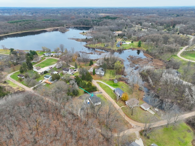 drone / aerial view featuring a water view