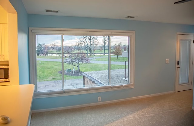 doorway with carpet floors