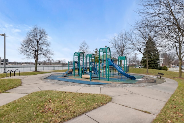 view of play area featuring a yard