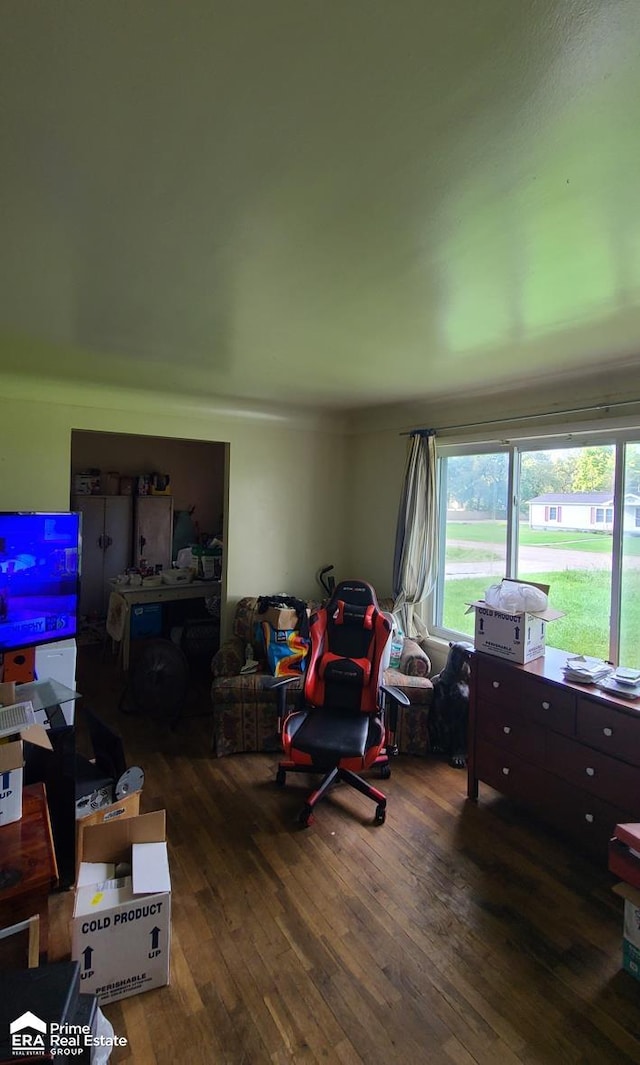 interior space with dark hardwood / wood-style floors