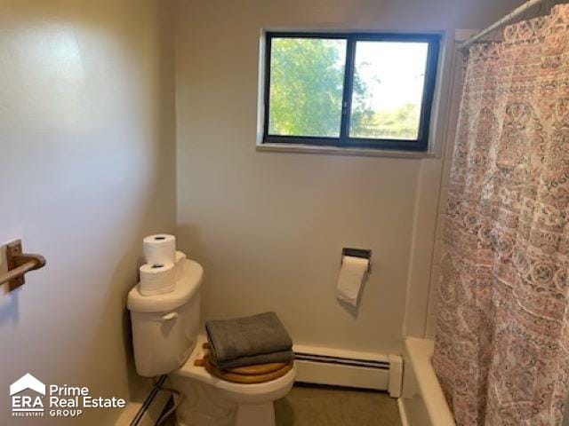 bathroom featuring toilet and a baseboard radiator