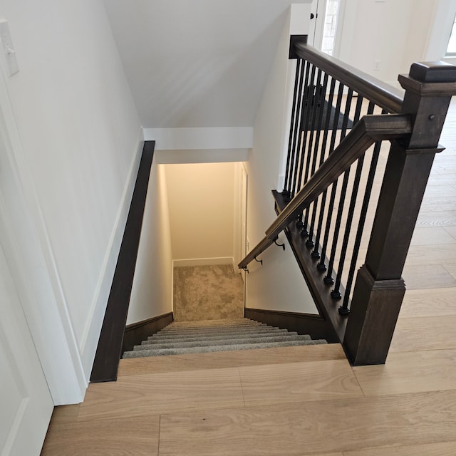 staircase with wood-type flooring