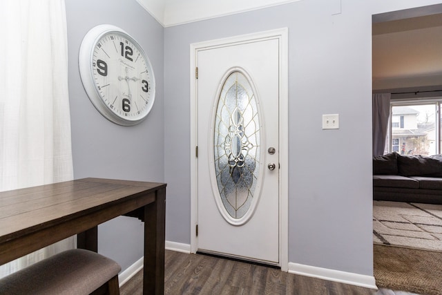 foyer entrance with dark hardwood / wood-style floors