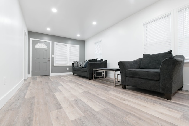 living room with light hardwood / wood-style floors