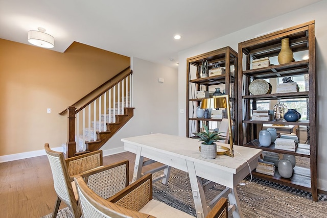 office area with hardwood / wood-style floors