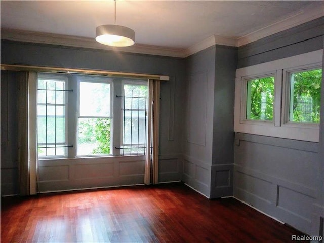 unfurnished room featuring dark hardwood / wood-style flooring and crown molding