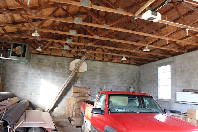 garage with a garage door opener