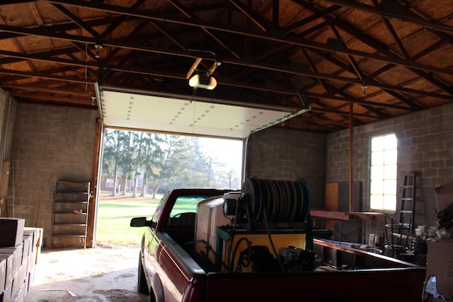 garage with a garage door opener