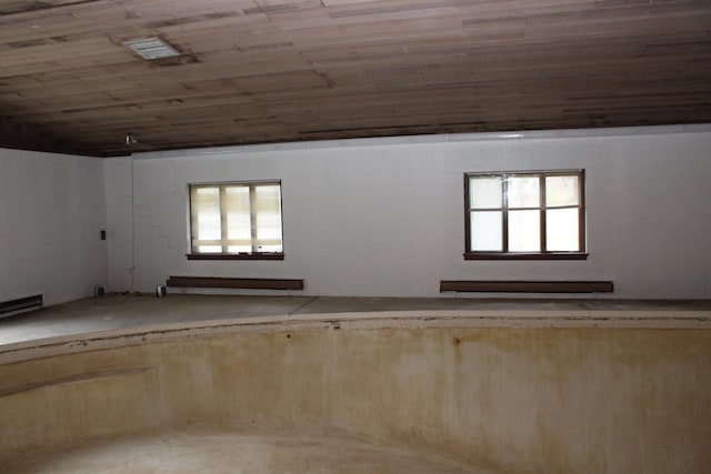 unfurnished room with wooden ceiling