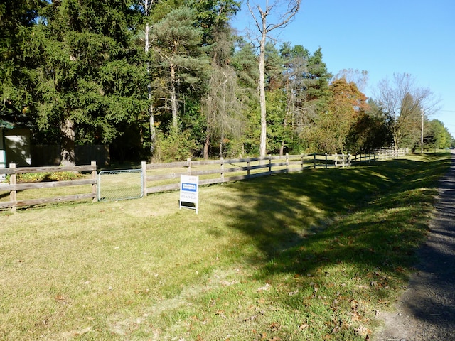 view of community featuring a lawn and a rural view