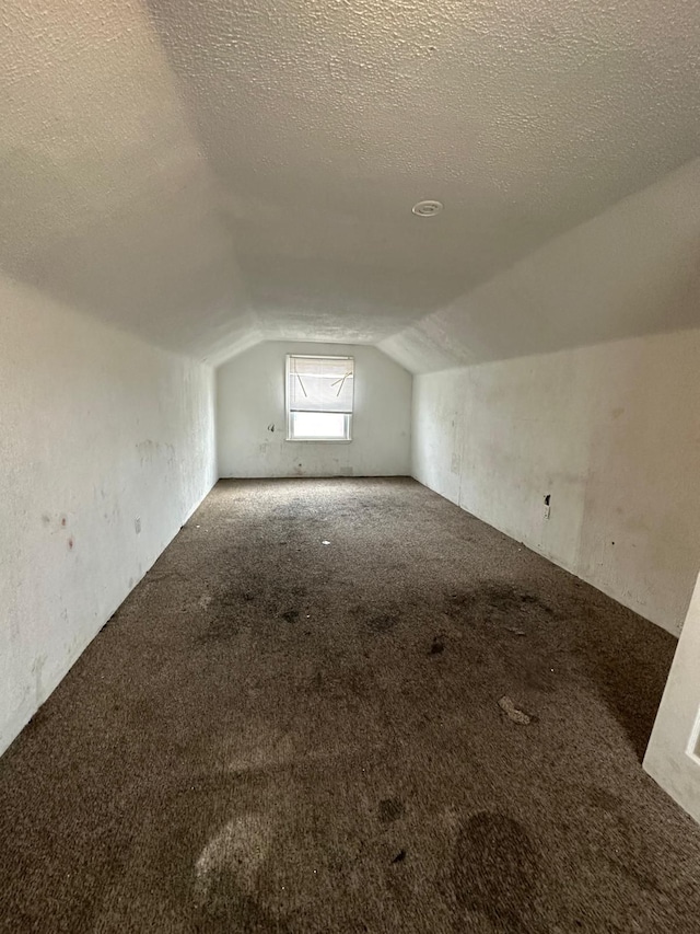 bonus room featuring carpet floors, a textured ceiling, and vaulted ceiling