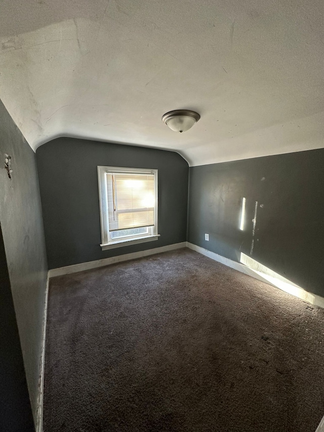 bonus room featuring carpet, a textured ceiling, and vaulted ceiling