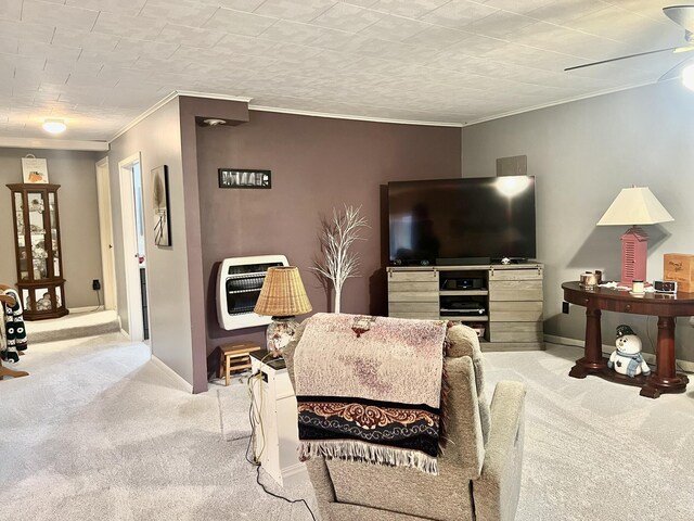 5376 Circle Dr, Reading, MI 49274 - living room with heating unit, carpet floors, crown molding, and baseboards