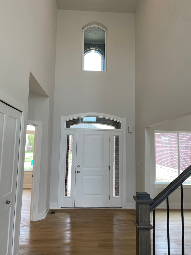 32627 Adam Brown Dr, Rockwood, MI 48173 - entrance foyer with a high ceiling, wood finished floors, and baseboards