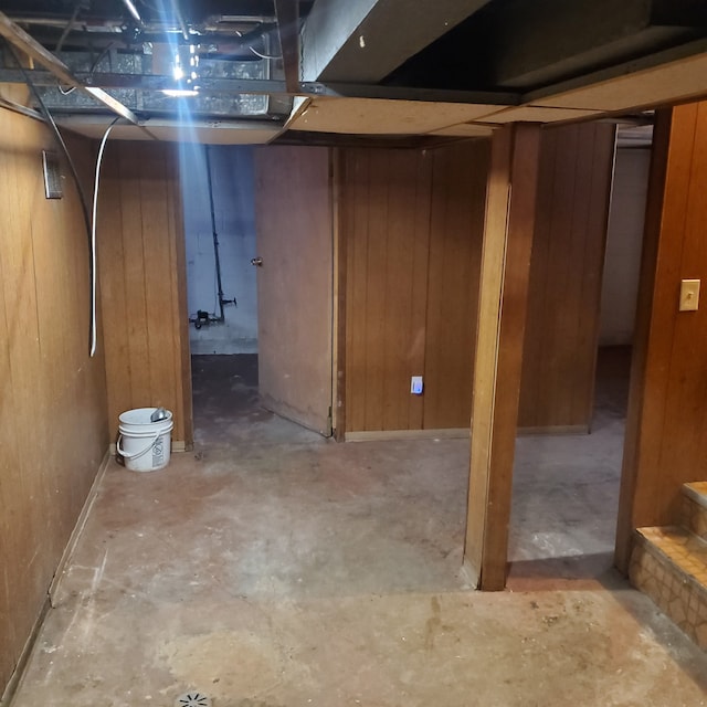 unfinished below grade area with wood walls