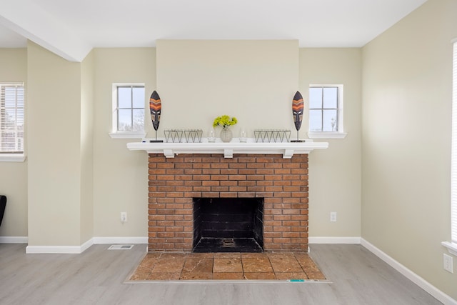 details featuring hardwood / wood-style floors and a fireplace