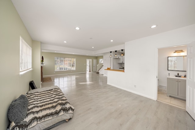 living room with light wood-type flooring