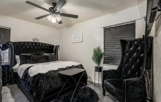 bedroom featuring carpet flooring and ceiling fan