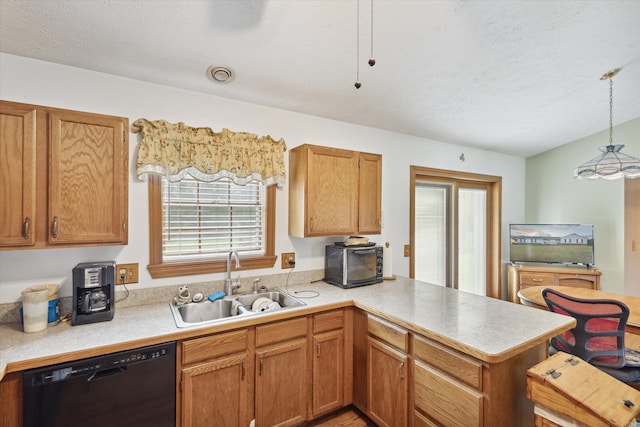 kitchen with dishwasher, pendant lighting, a healthy amount of sunlight, and sink