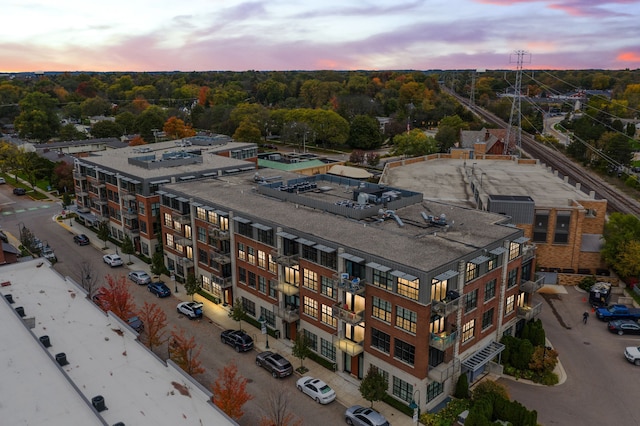 view of aerial view at dusk