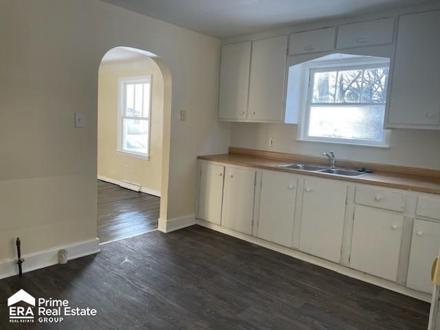 kitchen featuring white cabinets, dark hardwood / wood-style floors, and sink