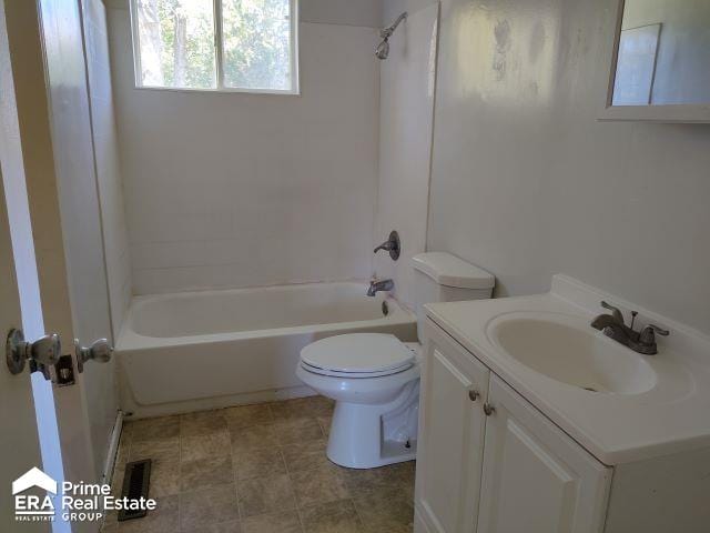 full bathroom with shower / bathing tub combination, vanity, and toilet